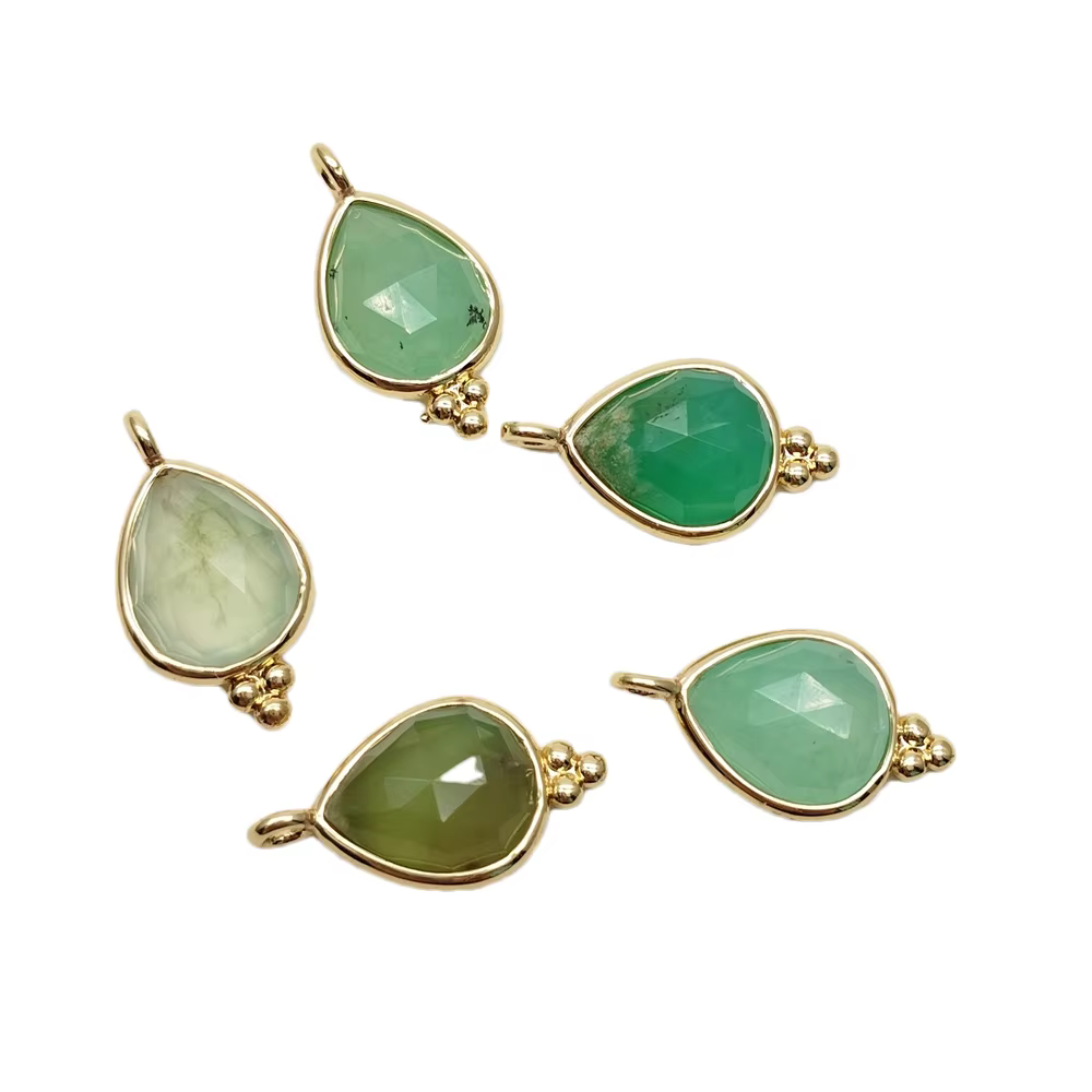 10 pièces 9x11mm naturel facettes vert Chrysoprase pendentif à breloque lunette pour bijoux