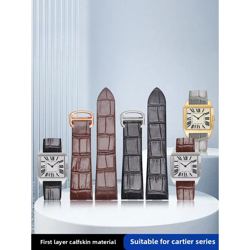 Bracelet de montre en cuir véritable pour Cartier Santos W2007051 W2006951