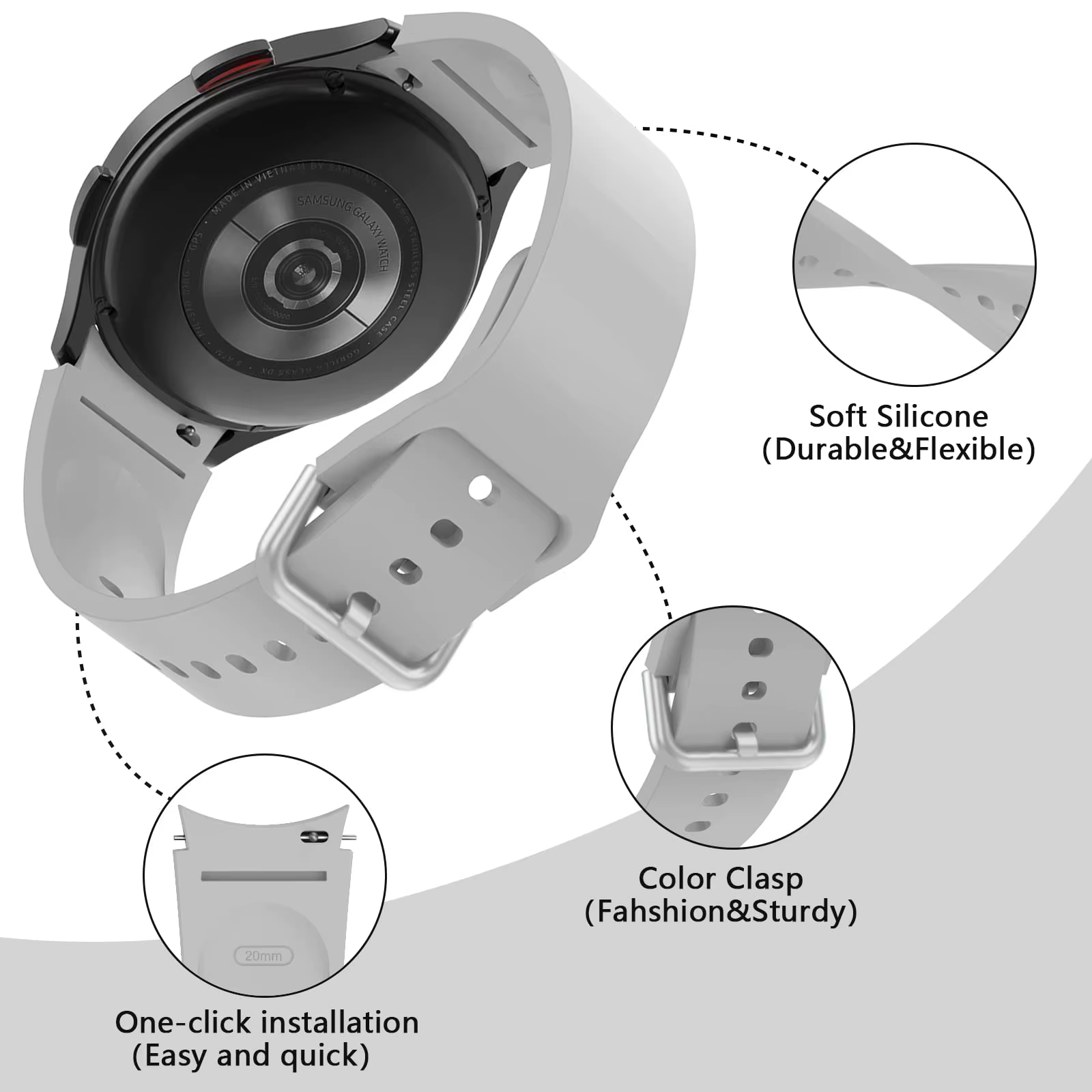Bracelet en Silicone pour Samsung Galaxy Watch 7 6 5 4 44mm 40mm pro 45mm Sport 20mm
