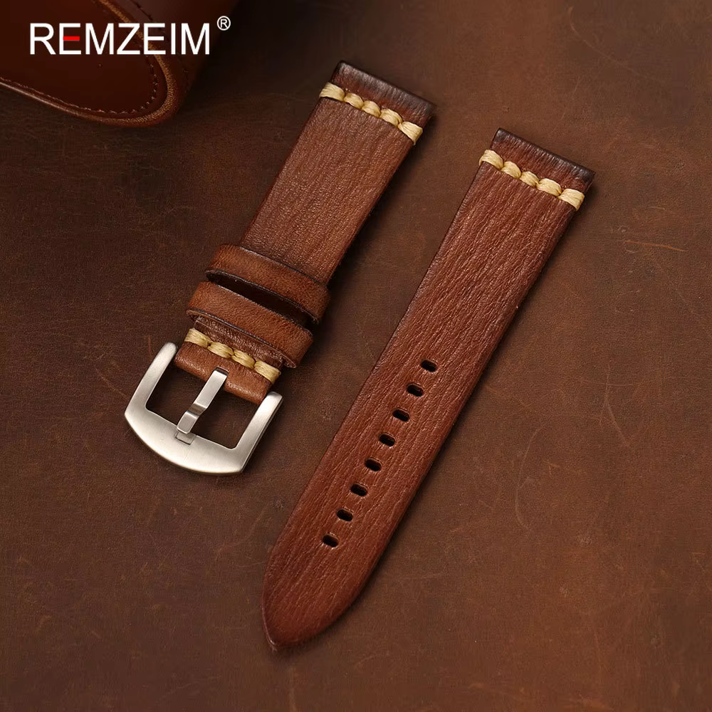 Bracelet de montre en cuir tanné végétal pour hommes