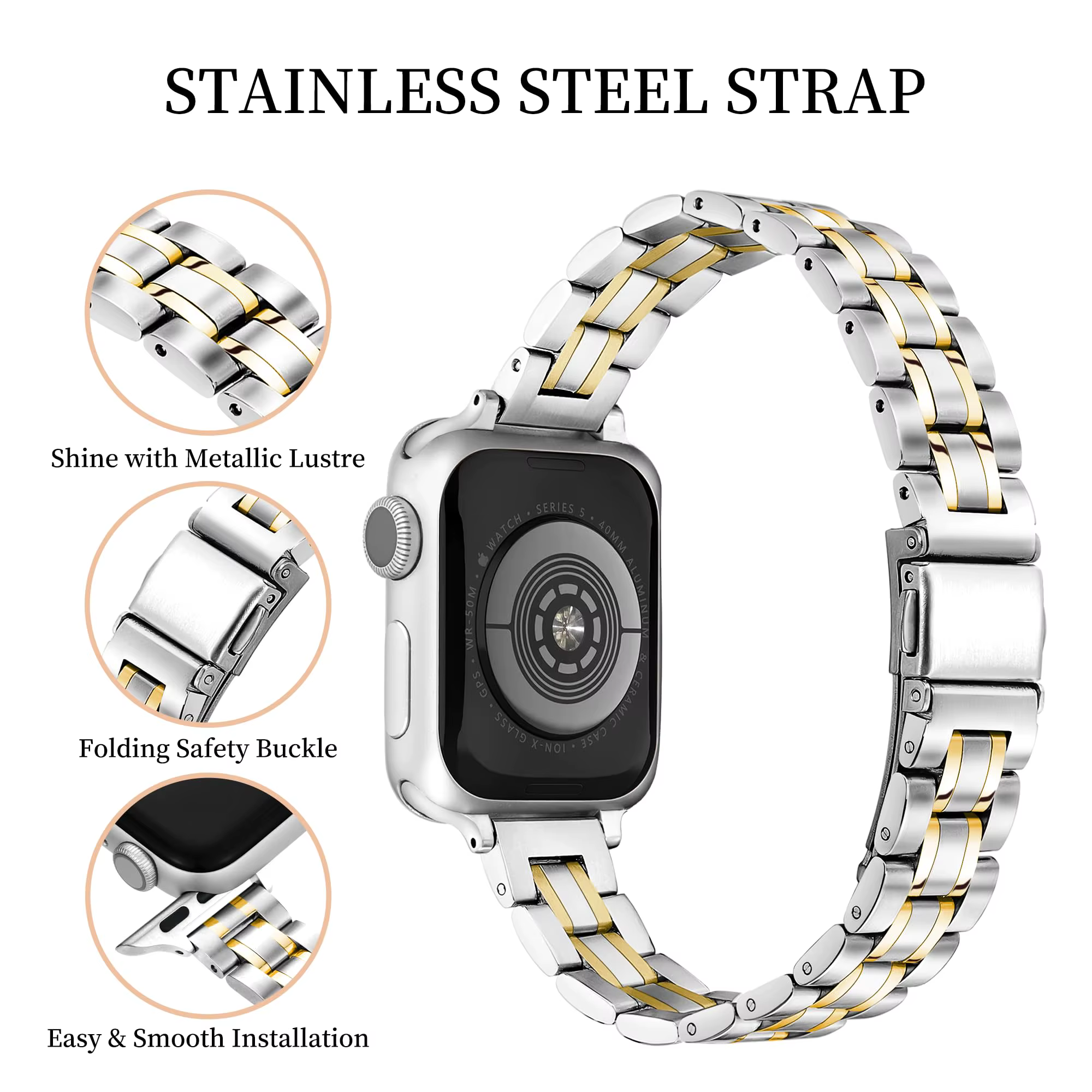 Bracelet de montre fin en acier inoxydable pour femmes