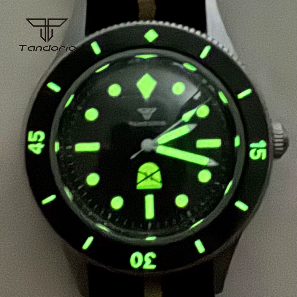 Tandorio 40mm 50 brasses Style dôme saphir montre mécanique pour hommes automatique mis5 8215 Movt 20ATM plongeur vert lumineux