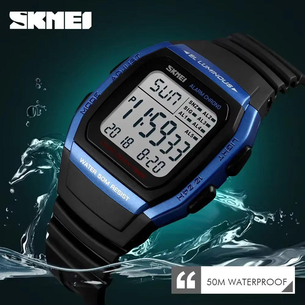 SKMEI 1278 Chrono compte à rebours hommes montre-bracelet décontracté en plein air mâle horloge lumineuse montre homme