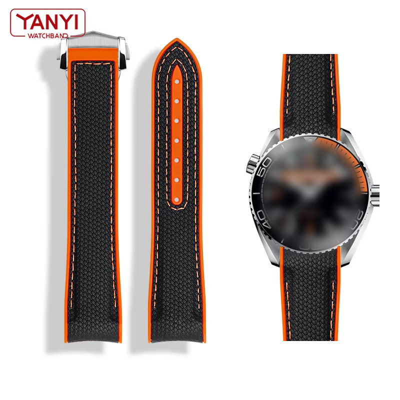 Bracelet de montre en caoutchouc pour Omega Planet Ocean 600 Quarter Orange Seamaster 300