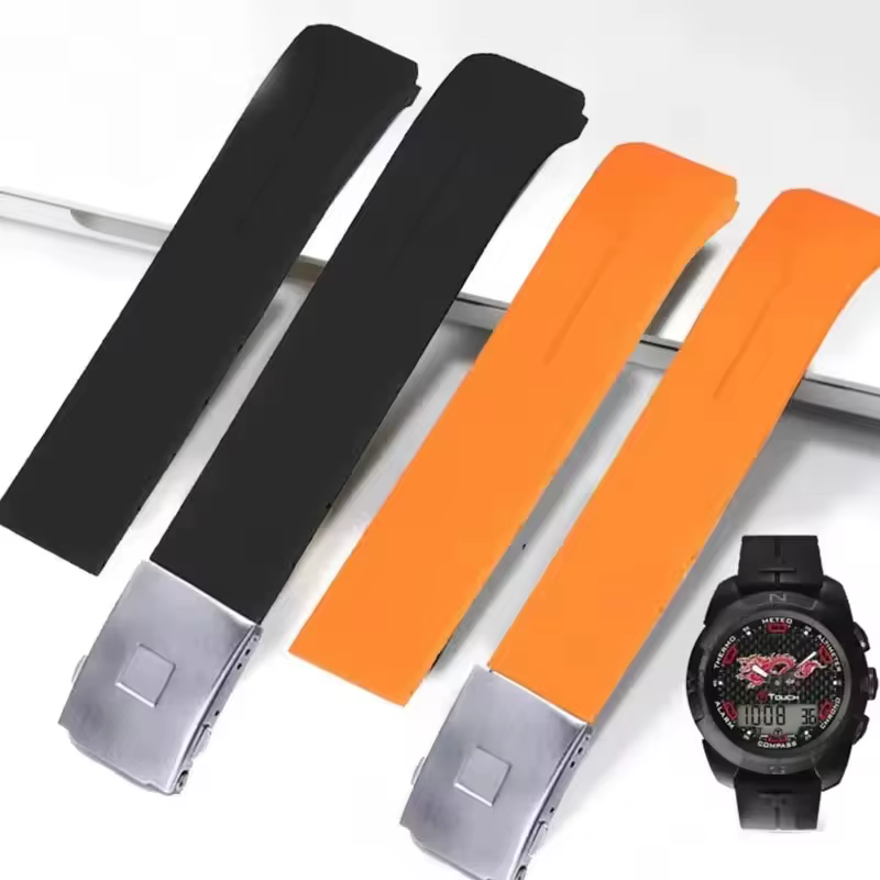 Bracelet de montre en silicone adapté pour Tissot T-TOUCH T013 T047 20mm 21mm Noir Orange dehors