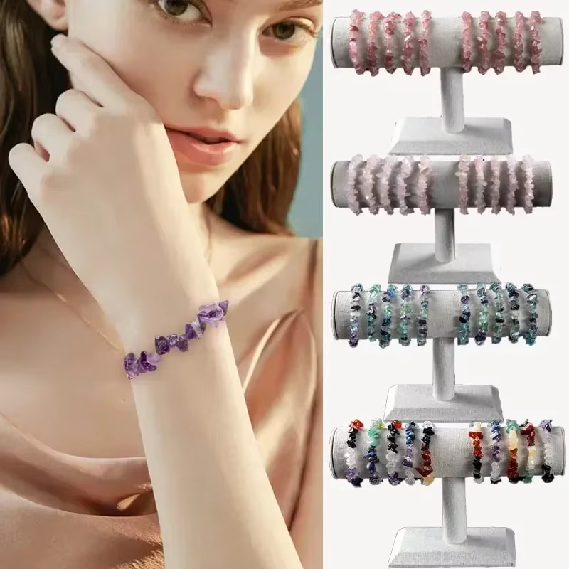 Bracelet en gravier naturel, perles extensibles, améthyste, cristal Rose, Quartz, Chakras, cadeau pour femmes