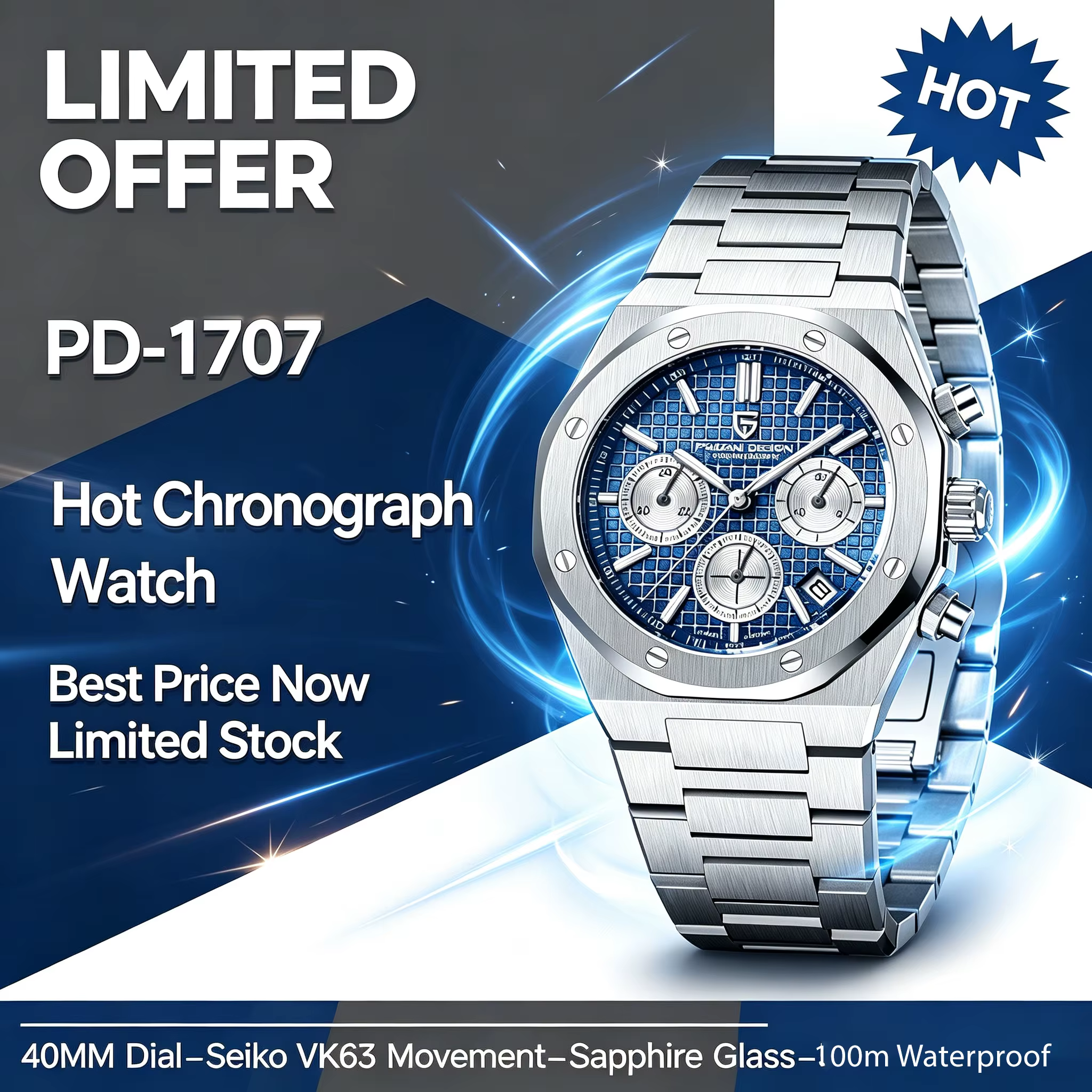 Pagani Design 2026 Nouveau Vk63 Montre Homme Tendance V2 Chronographe Quartz Luxe Saphir Acier Inoxydable Étanche Sport