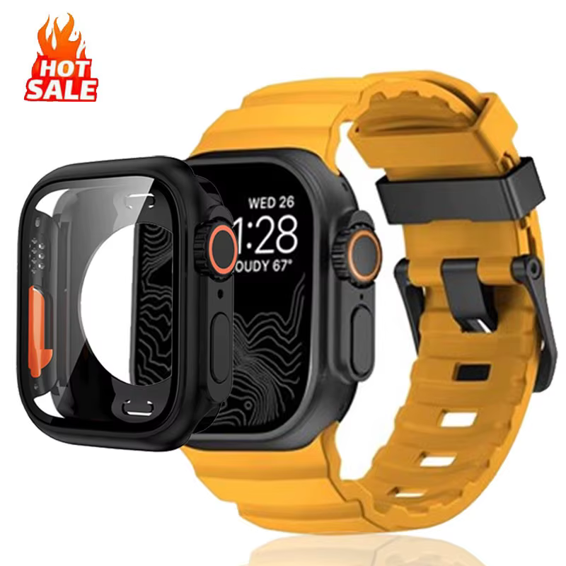 Bracelet en Silicone + boîtier change vers Ultra pour Apple Watch