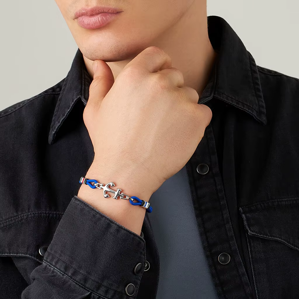 Runmda Bracelet à chaîne en corde bleue avec ancre nautique pour hommes, vêtements de mode décontractés marquants