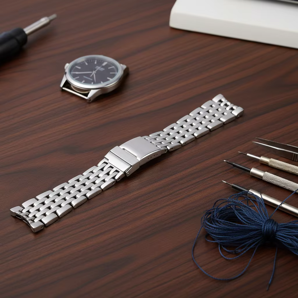 Pour Breitling nouveaux maillons d'extrémité courbes 7 perles 24mm argent poli solide Bracelet en acier inoxydable