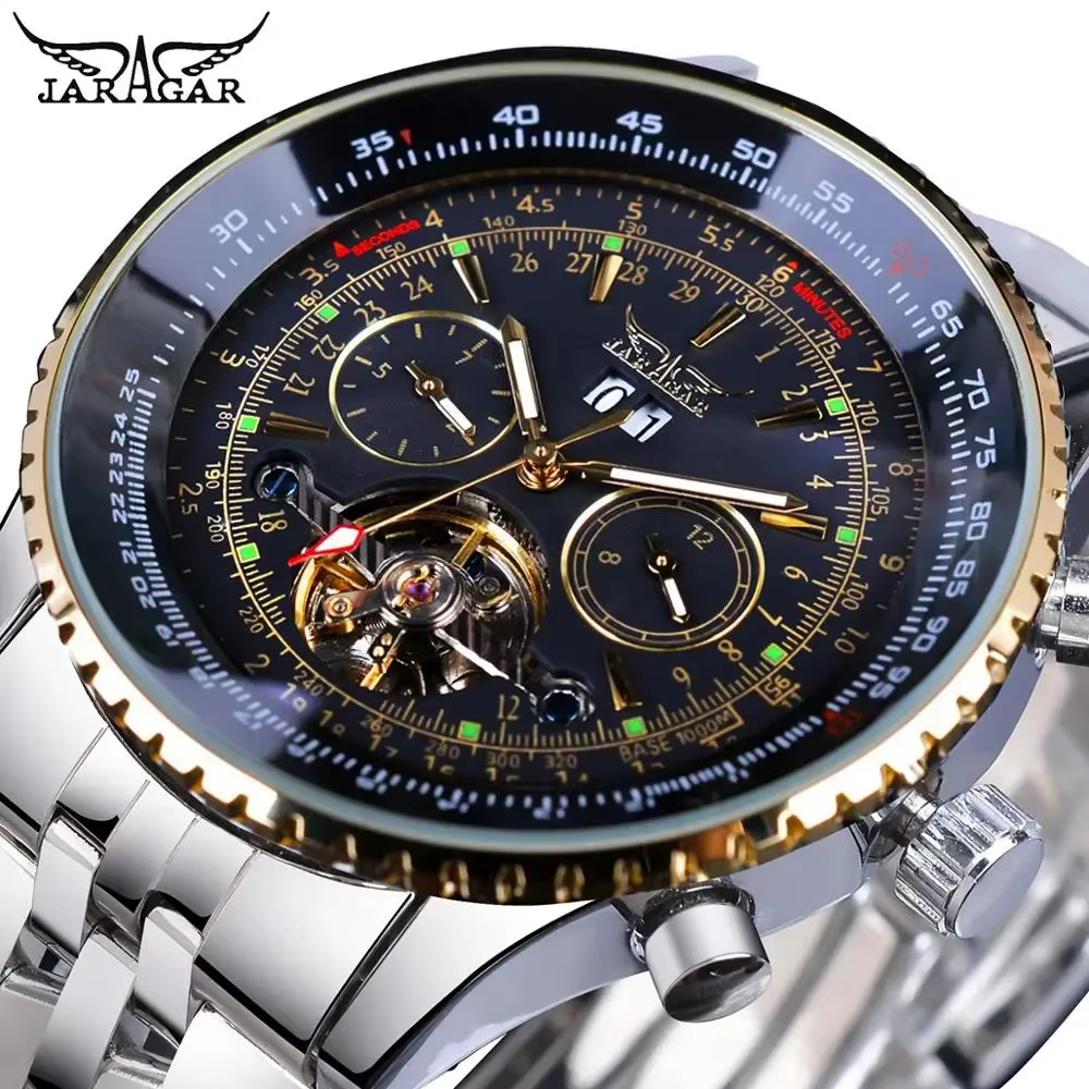 JARAGAR 034 montre à grand cadran pour hommes pilote militaire Date mois affaires multifonction automatique mécanique Tourbillon montre-bracelet