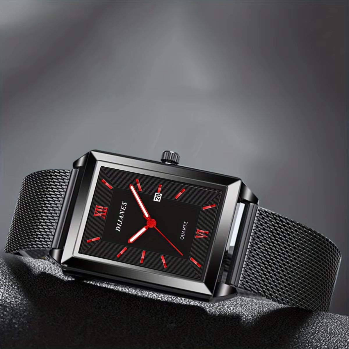 Montre-bracelet à quartz rectangulaire en acier inoxydable pour hommes