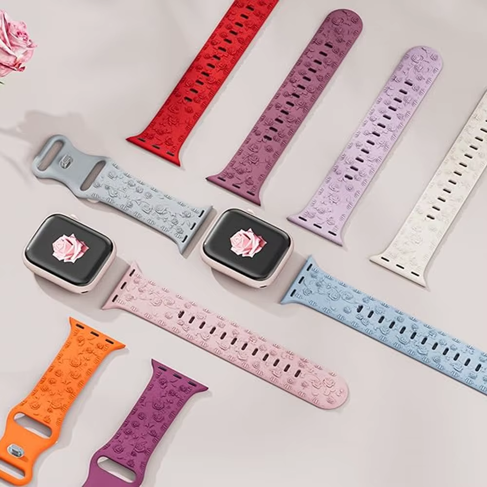 Bracelet en silicone gravé floral pour Apple Watch Band