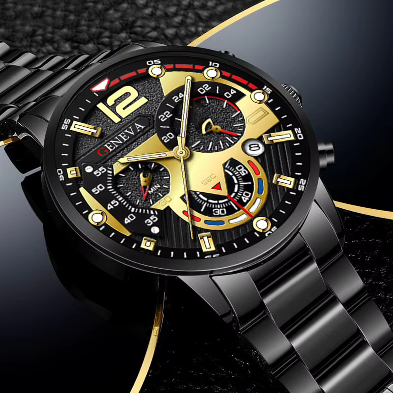 GENEVA hommes loisirs affaires créatif Six broches montre alliage acier bande