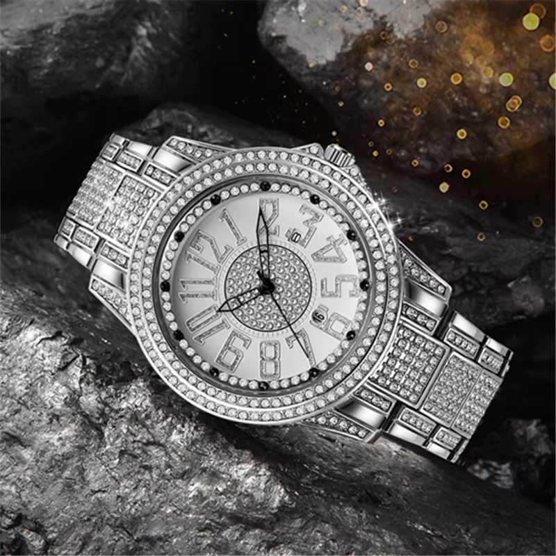 Montre à quartz en alliage de diamant pour homme