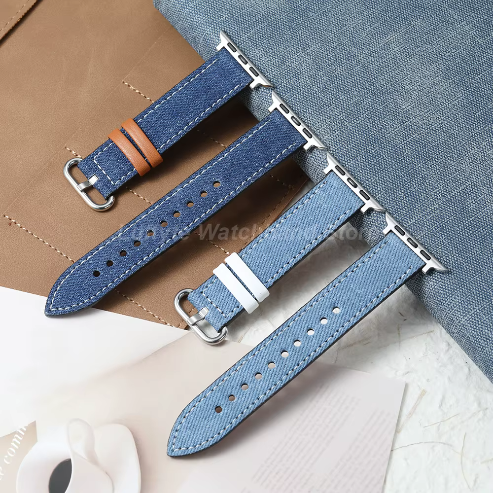 Bracelet de montre pour femme en denim et cuir pour Apple Watch Ultra 11 10 9 8 7 6 5 4 pour IWatch 38mm 41mm 42mm 45mm 46mm 49mm