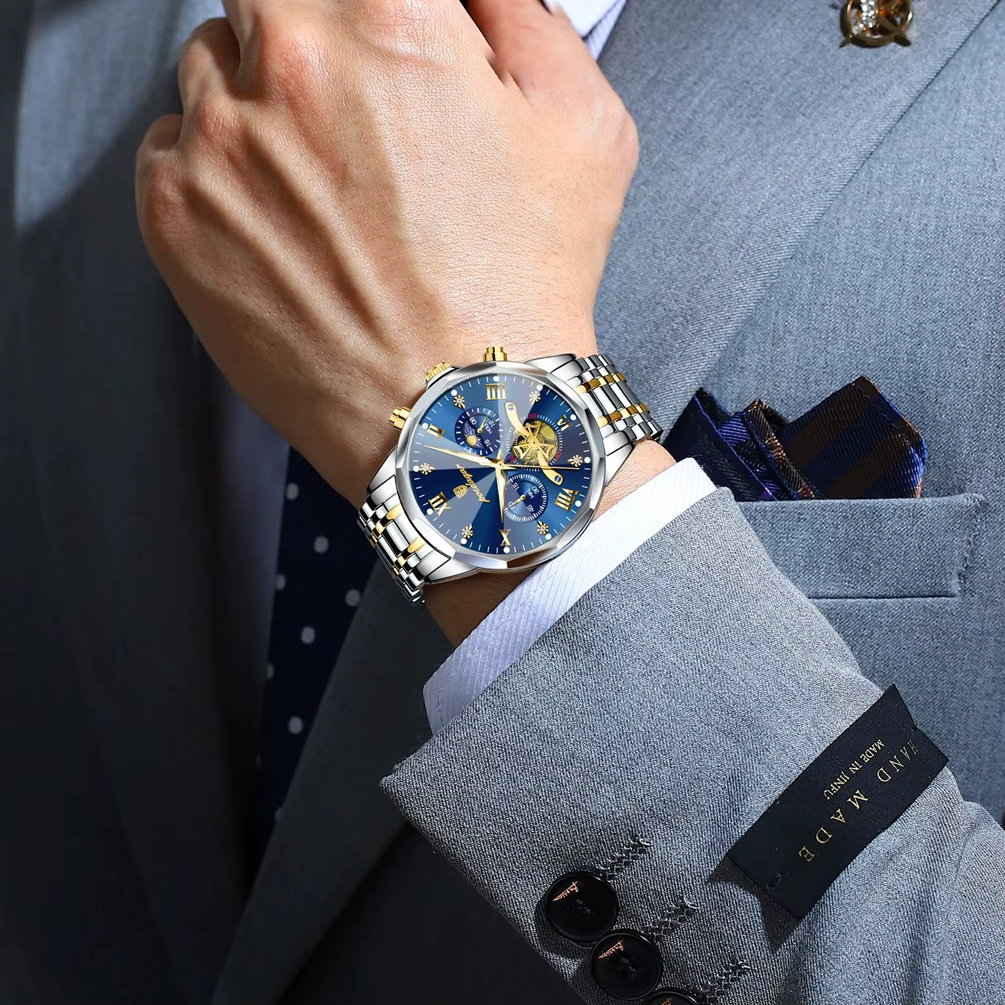 POEDAGAR luxe hommes montre haut Original étanche lumineux chronographe homme montre-bracelet en acier inoxydable Quartz