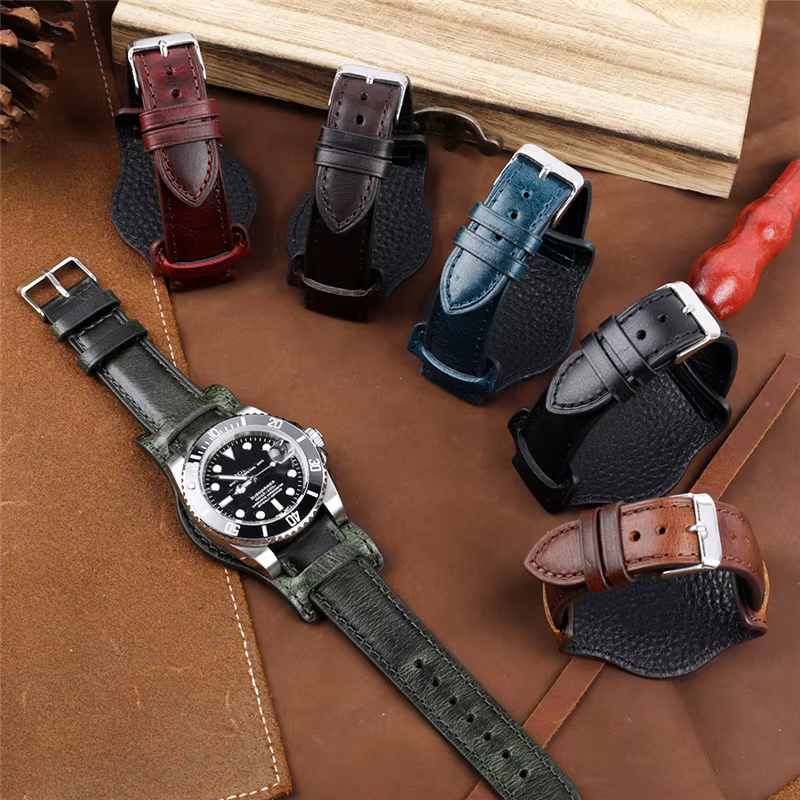 Bracelet de montre en cuir véritable pour homme