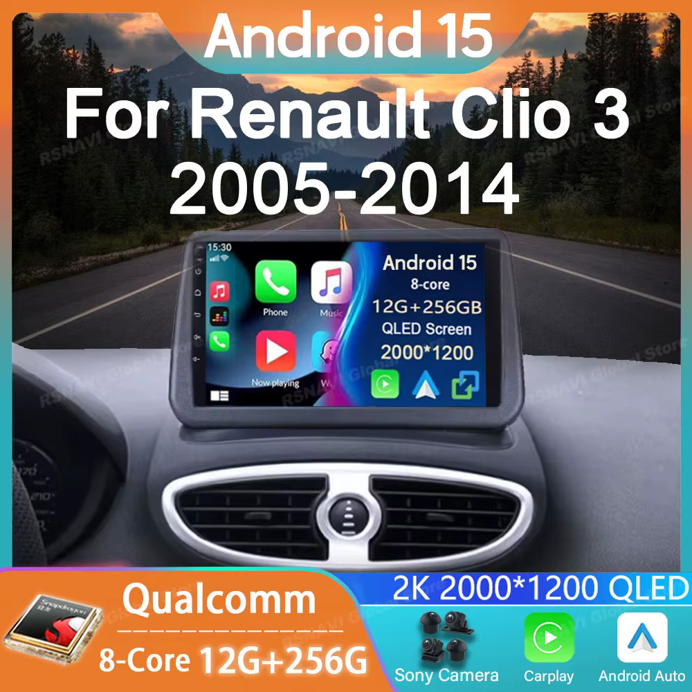 Android 15 Navigation GPS pour Renault Clio 3 CLIO 3 2005-2014 4G WIFI autoradio multimédia Carplay stéréo lecteur DVD caméra Auto