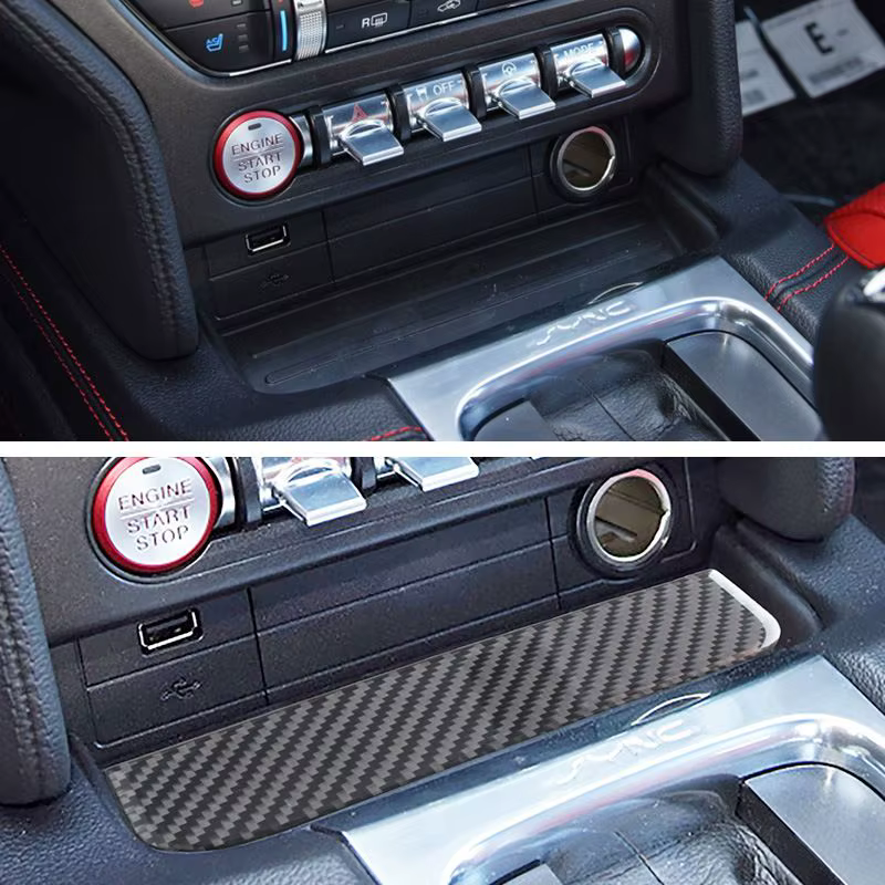 Accessoires pour Ford Mustang 2015 2016 2017-2020, style fibre de carbone, boîte de rangement intérieure pour voiture, garniture de protection, autocollant décoratif