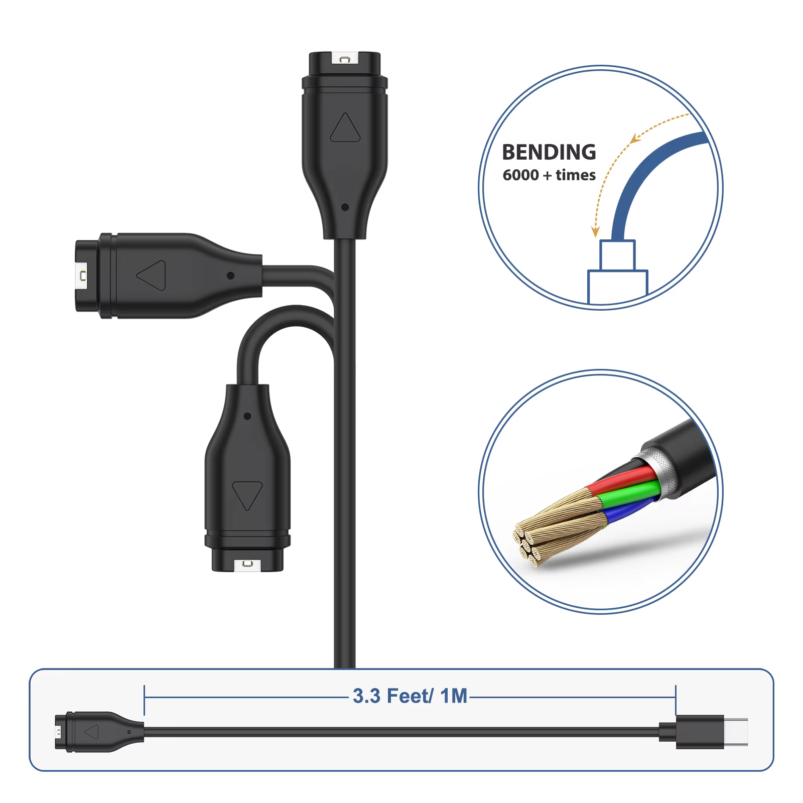 Câble de chargeur de montre de Type C pour Garmin Venu2/VenuSq2/3/3S Fenix 5/6/7 Vivoactive4/4S/3