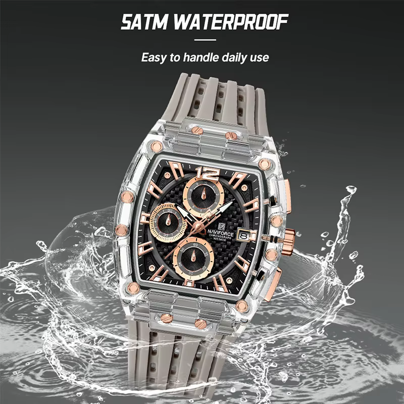 Nouveau NAVIFORCE hommes montres multifonctions à Quartz mode sport chronographe 5ATM étanche bracelet en Silicone décontracté homme montre-bracelet