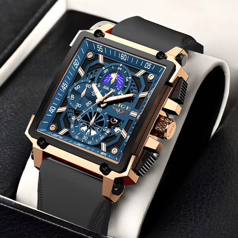 Montres pour hommes LIGE Top marque de luxe chronographe montre de sport carrée mode