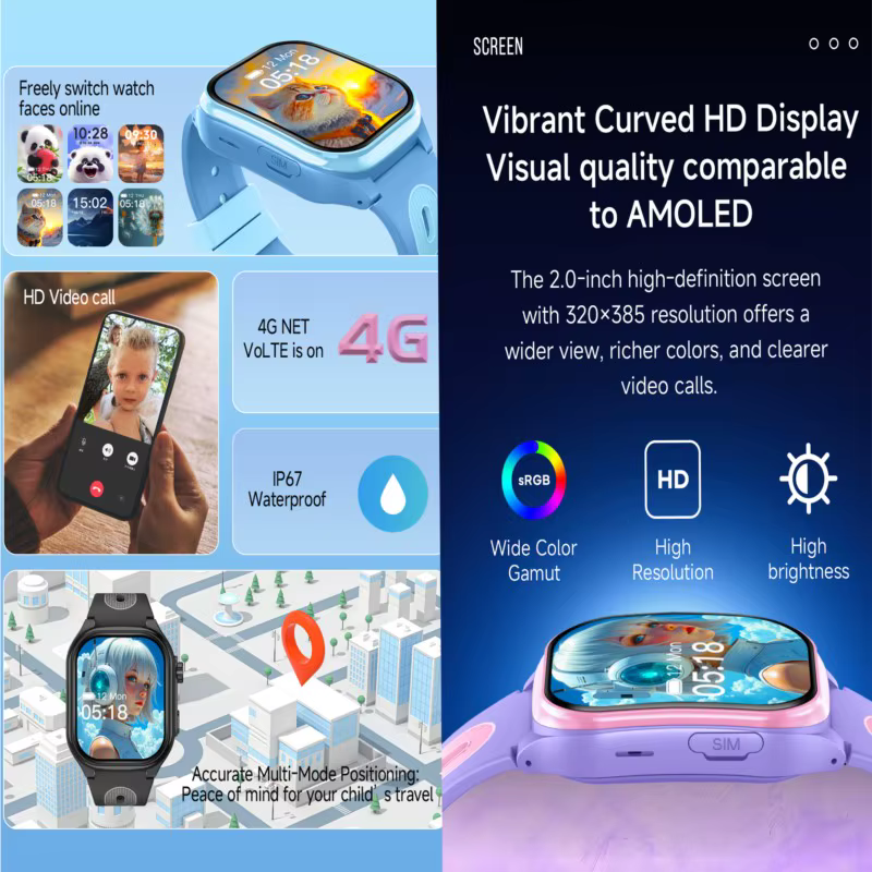 Montre intelligente pour enfants 4G GPS WIFI Appel vidéo Téléchargement d'applications