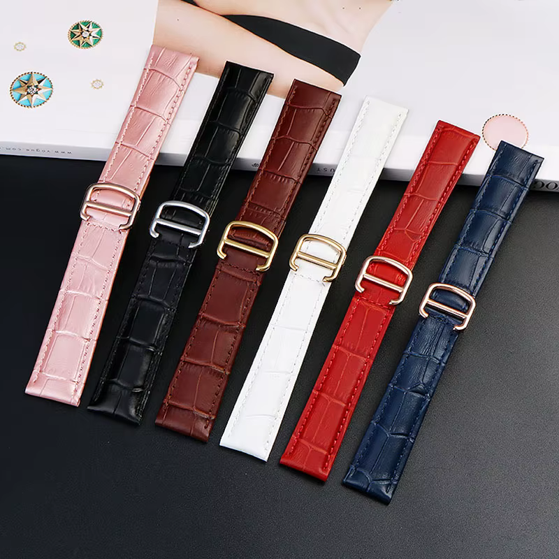 Bracelet de remplacement en cuir véritable pour Cartier Tank Solo hommes femmes chaîne de montre bleu rouge rose