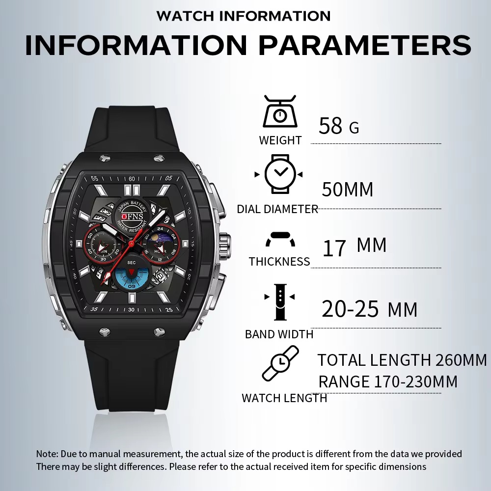 OFNS mode montres à Quartz pour homme lumineux étanche chronographe calendrier bracelet en Silicone en plein air de luxe sport hommes montre