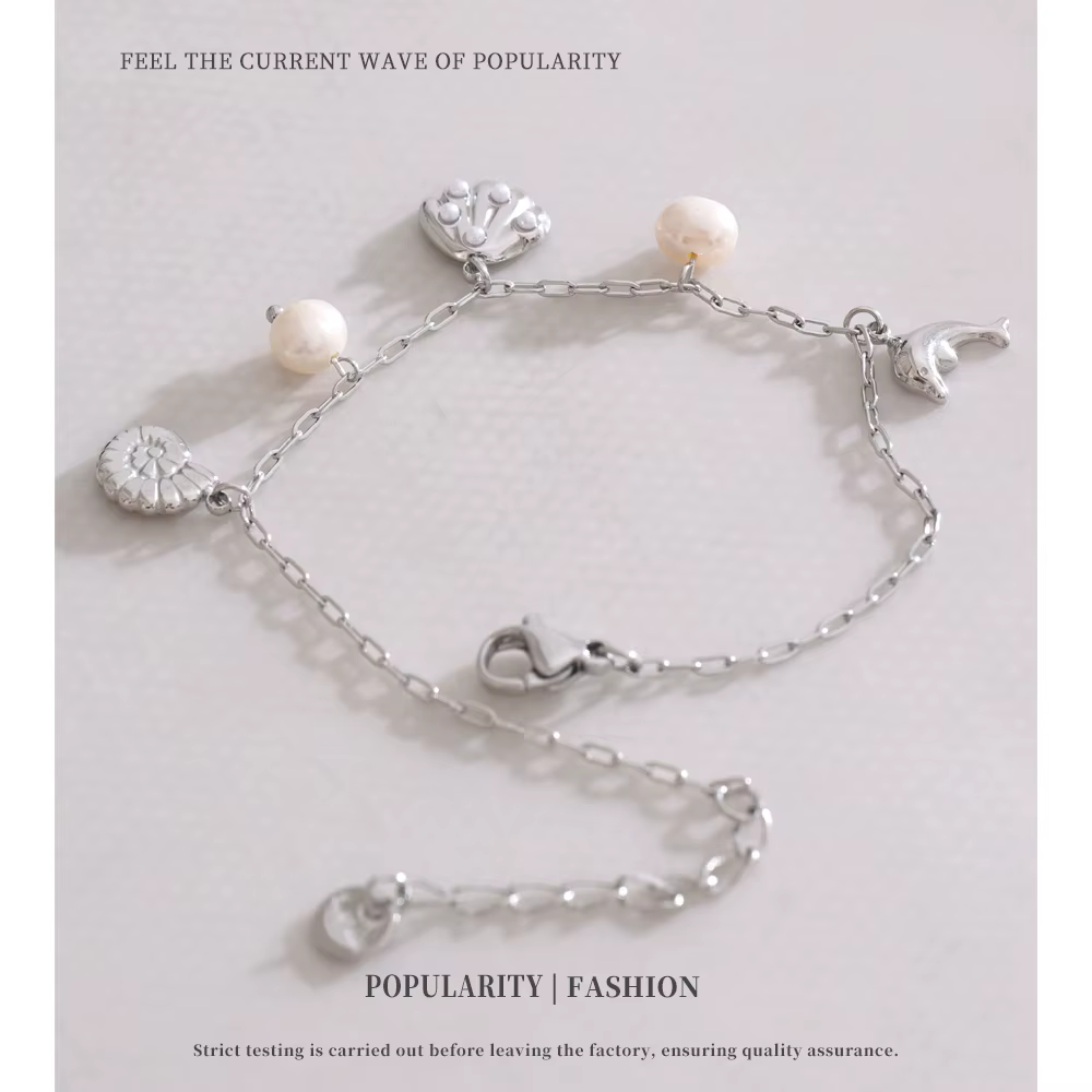 NiNice Bracelets en acier inoxydable bijoux femme perles naturelles coquilles poisson océan brise plage été mode cadeaux à la mode nouveau