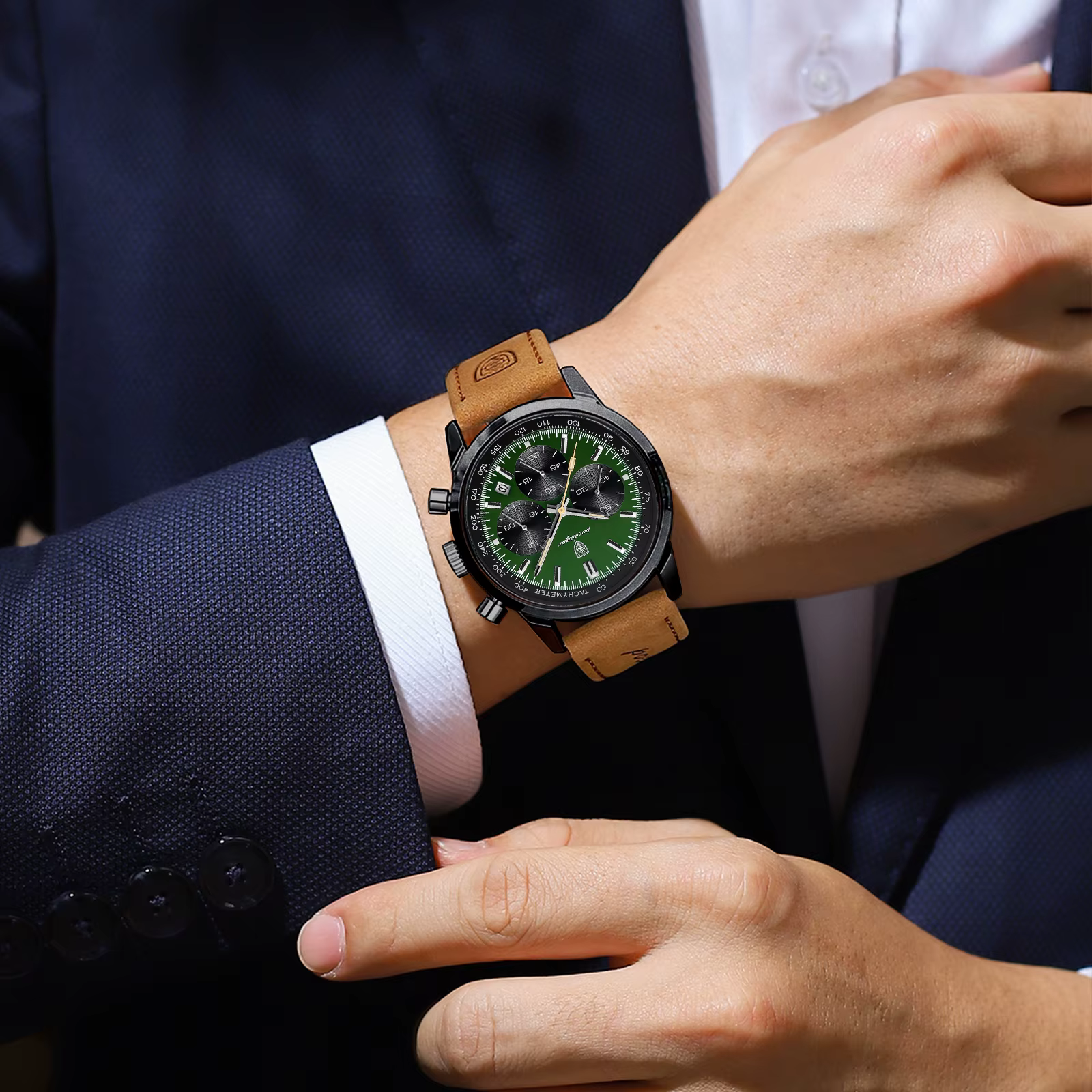 POEDAGAR mode Sport montre-bracelet pour hommes étanche lumineux chronographe militaire homme montre en cuir de luxe