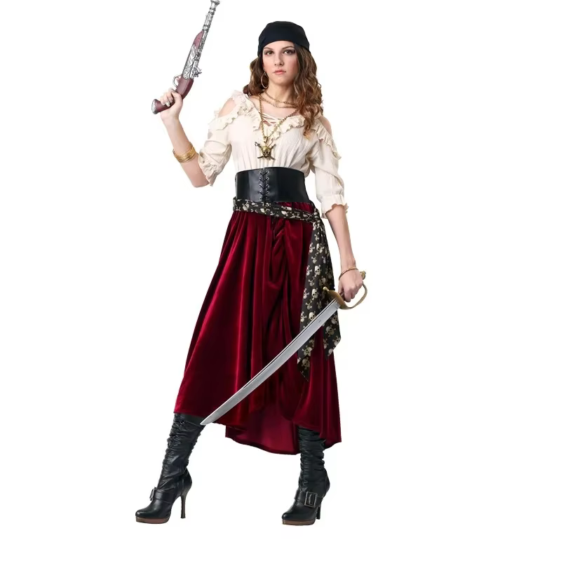 Costume de marin de capitaine Pirate pour femmes, haut irrégulier, jeu de rôle, tenue de fête de haute qualité, robe gothique médiévale pour mascarade d'halloween