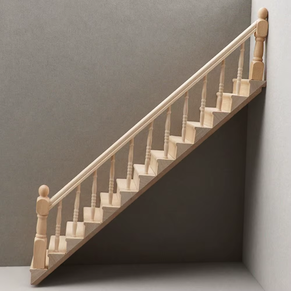 Meubles de maison de poupée 1:12 pour jeu d'imitation, modèle miniature DIY, mini-escalier en bois avec rampe et main courante
