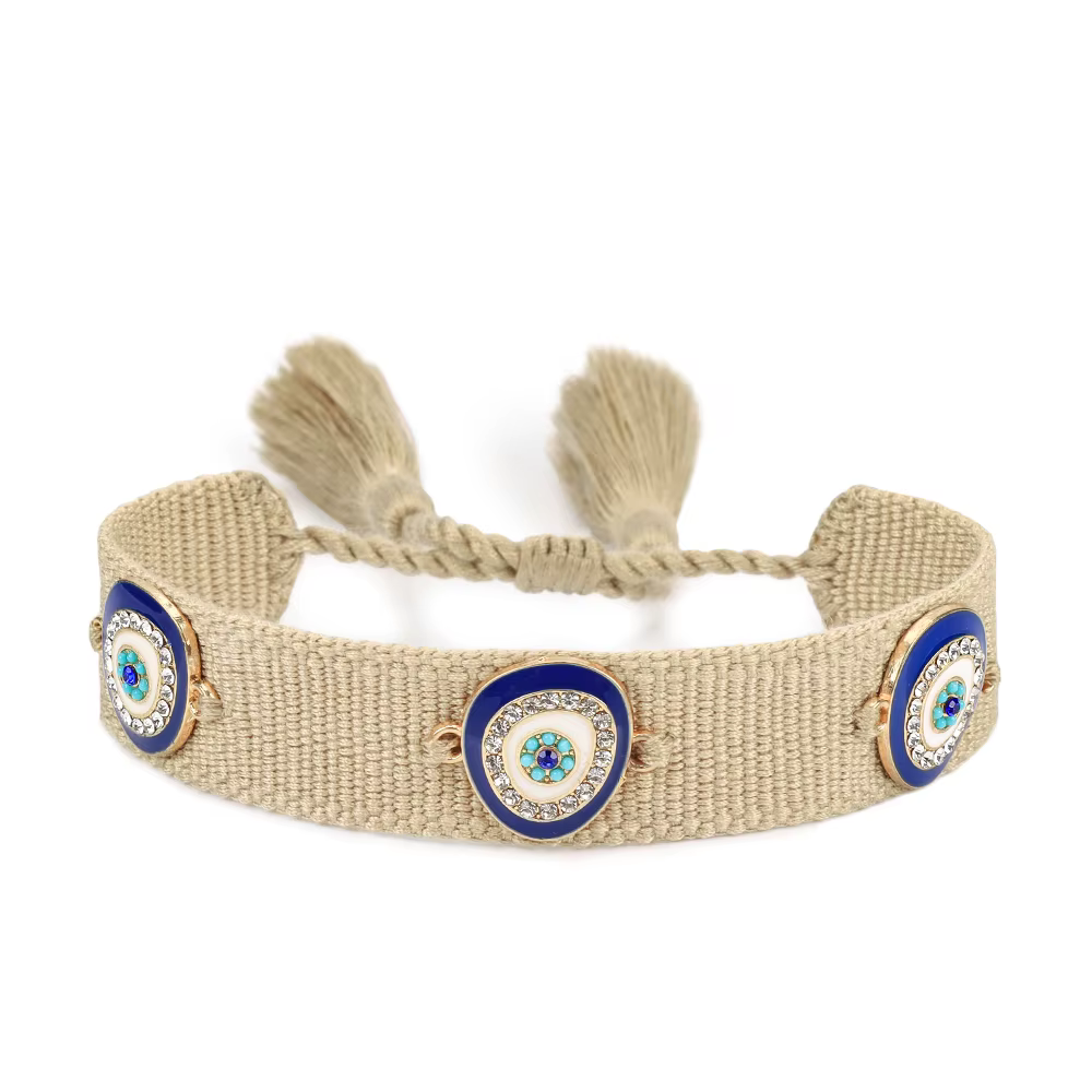 Bracelets tissés mauvais yeux avec breloques, bracelets empilables en tissu