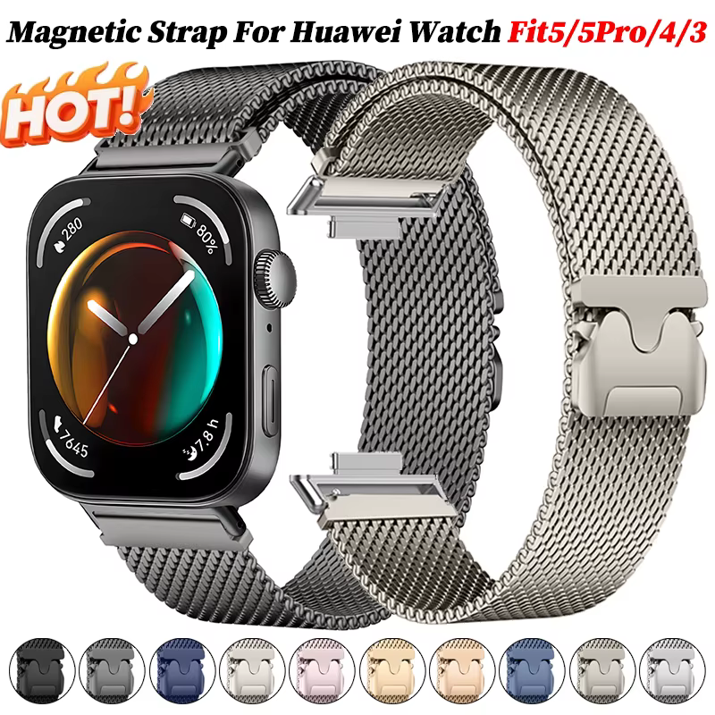 Bracelet magnétique milanais pour Huawei Watch Fit5/5Pro, bracelet à boucle métallique, bracelet de montre connectée pour Huawei Fit4Pro/4/3, bracelet en acier