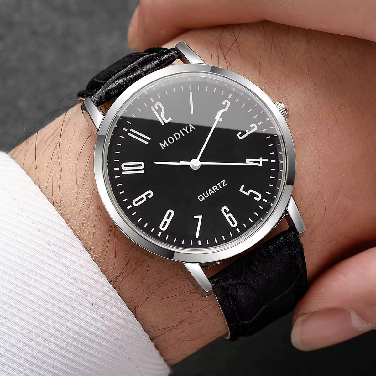 3 pièces/ensemble mode cadran arabe hommes montres d'affaires bracelet en cuir décontracté