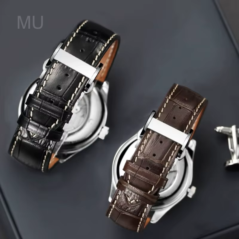 Bracelet de montre en cuir véritable pour Longines Master Collection Moonphase
