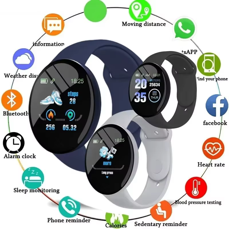 Montre connectée D18, écran couleur circulaire