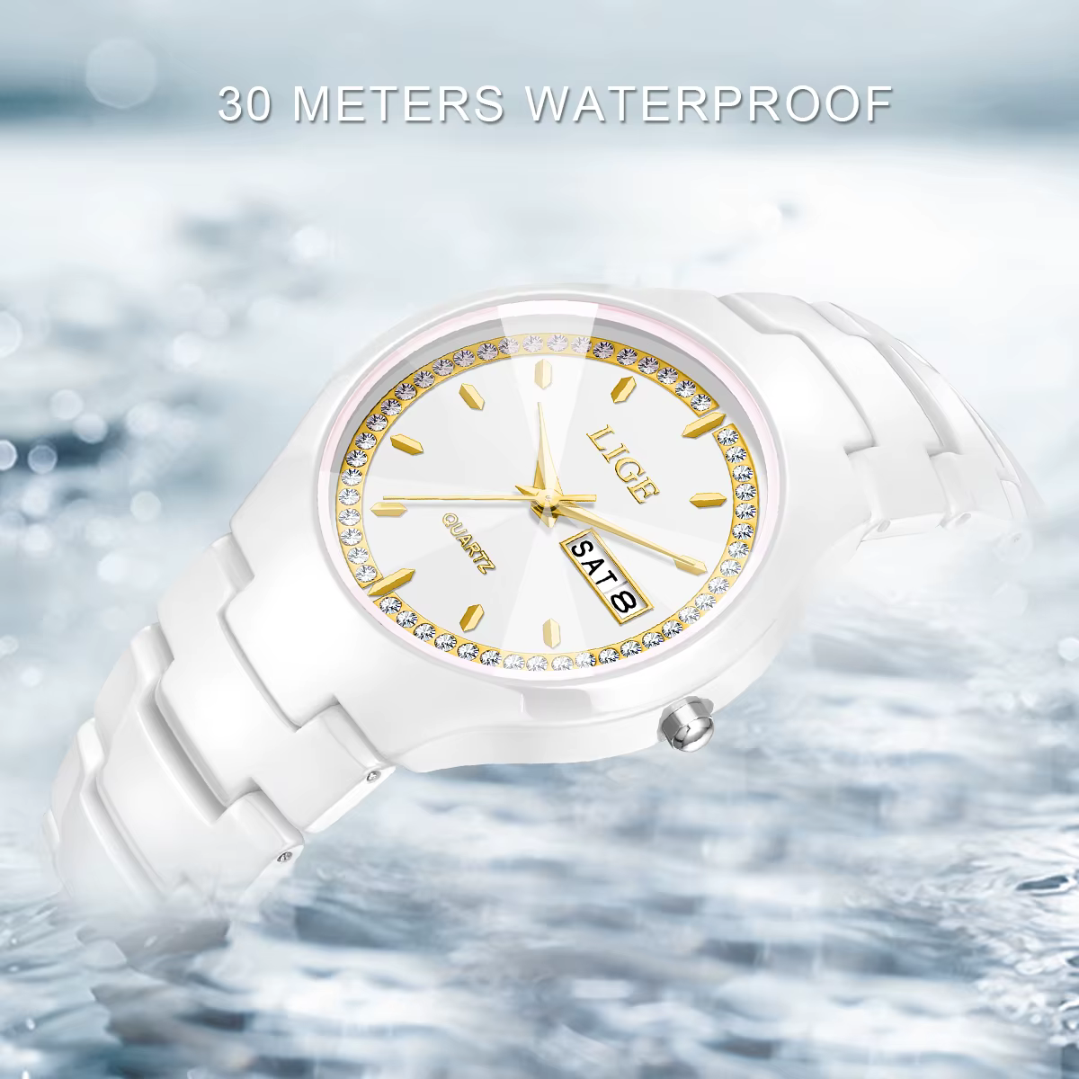 LIGE céramique hommes montres calendrier étanche femmes