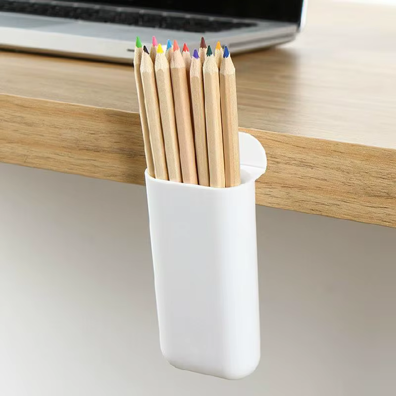 Support de rangement de bureau multifonctionnel pour stylos, boîte de rangement simple pour ordinateur de bureau, tube de rangement pour petits objets autocollant
