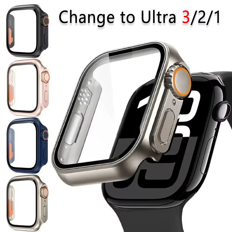 Verre + boîtier pour Apple Watch 11 10 46/42mm 9 8 7 45/41mm, protection d'écran, changement à Ultra 3/2/1 iWatch 6 5 SE 44/40mm