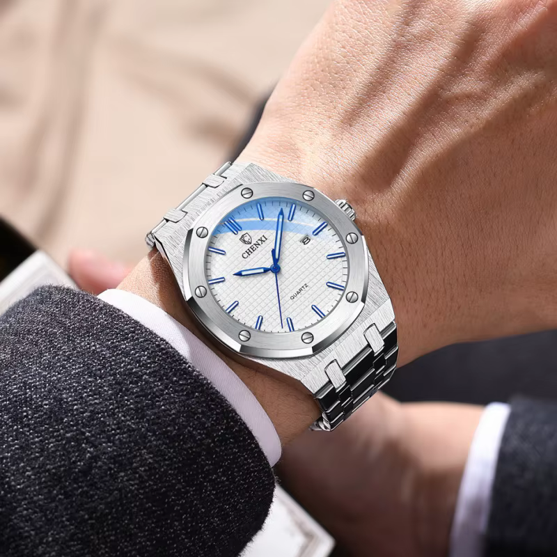 CHENXI 8248 chronographe Date affaires étanche montre pour hommes en acier inoxydable lumineux mode libre tendance