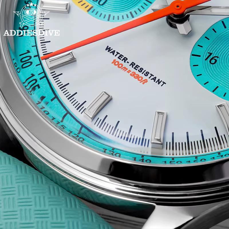 ADDIESDIVE TOP 38mm chronographe montre VK64 10Bar étanche BGW9 Super lumineux fluorocarbone caoutchouc Quartz