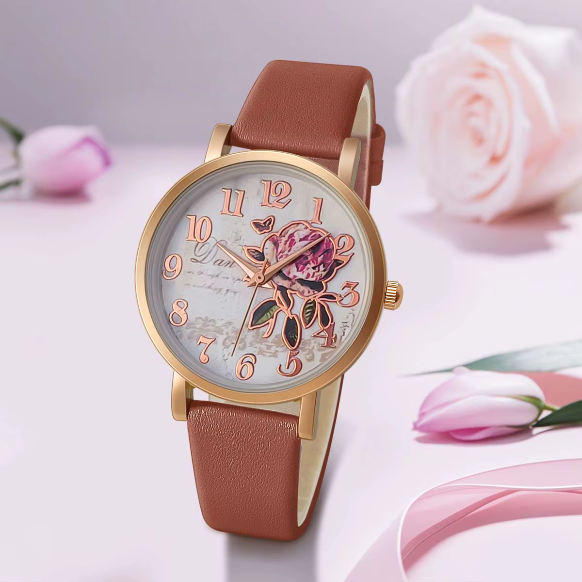 Nouveau Style de mode décontracté de luxe femmes cadran pivoine en cuir PU montre à Quartz élégant populaire polyvalent montre-bracelet cadeaux de vacances présent