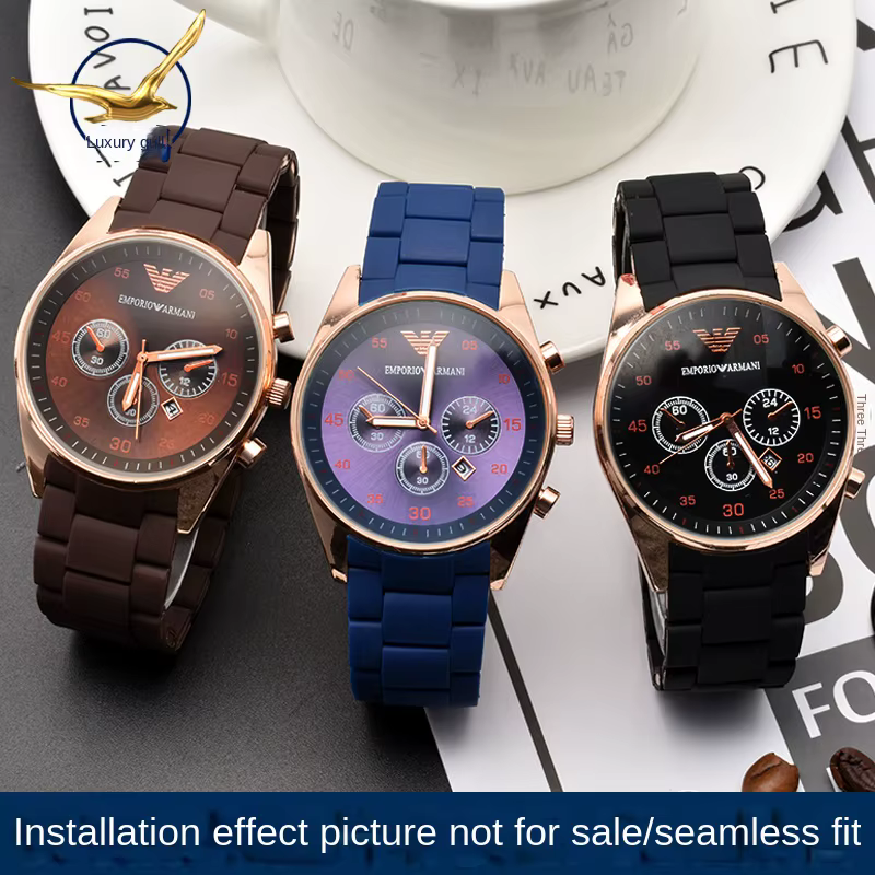 Bracelet de montre en acier plaqué caoutchouc silicone blanc et noir