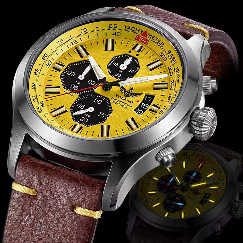 YELANG V1029S Montre à quartz pour homme 42 mm Mouvement japonais OS10 T100 Lumineuse 100M Étanche Style sport militaire Saphir