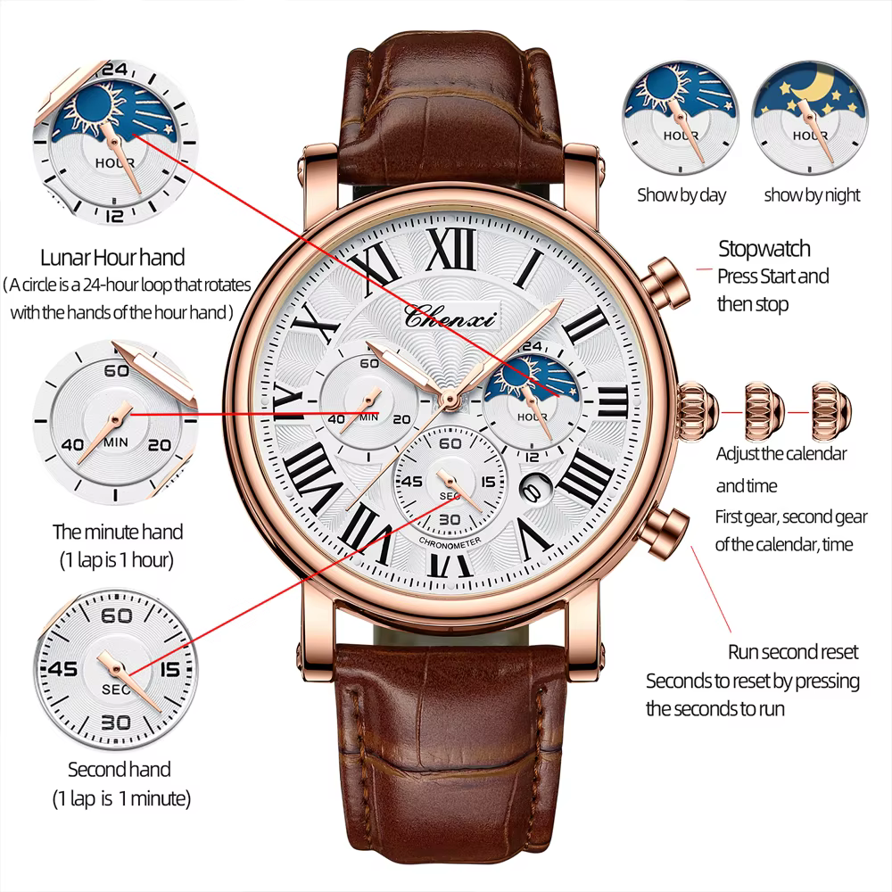 CHENXI mode affaires hommes montres haut de gamme montre à Quartz Date automatique chronographe