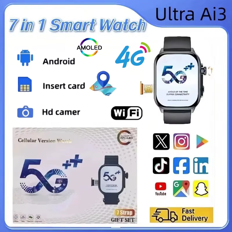 Nouveau Ultra Ai3 Smartwatch 4G Android Amoled HD caméra GPS WIFI Google Play Store App télécharger jeu Bluetooth