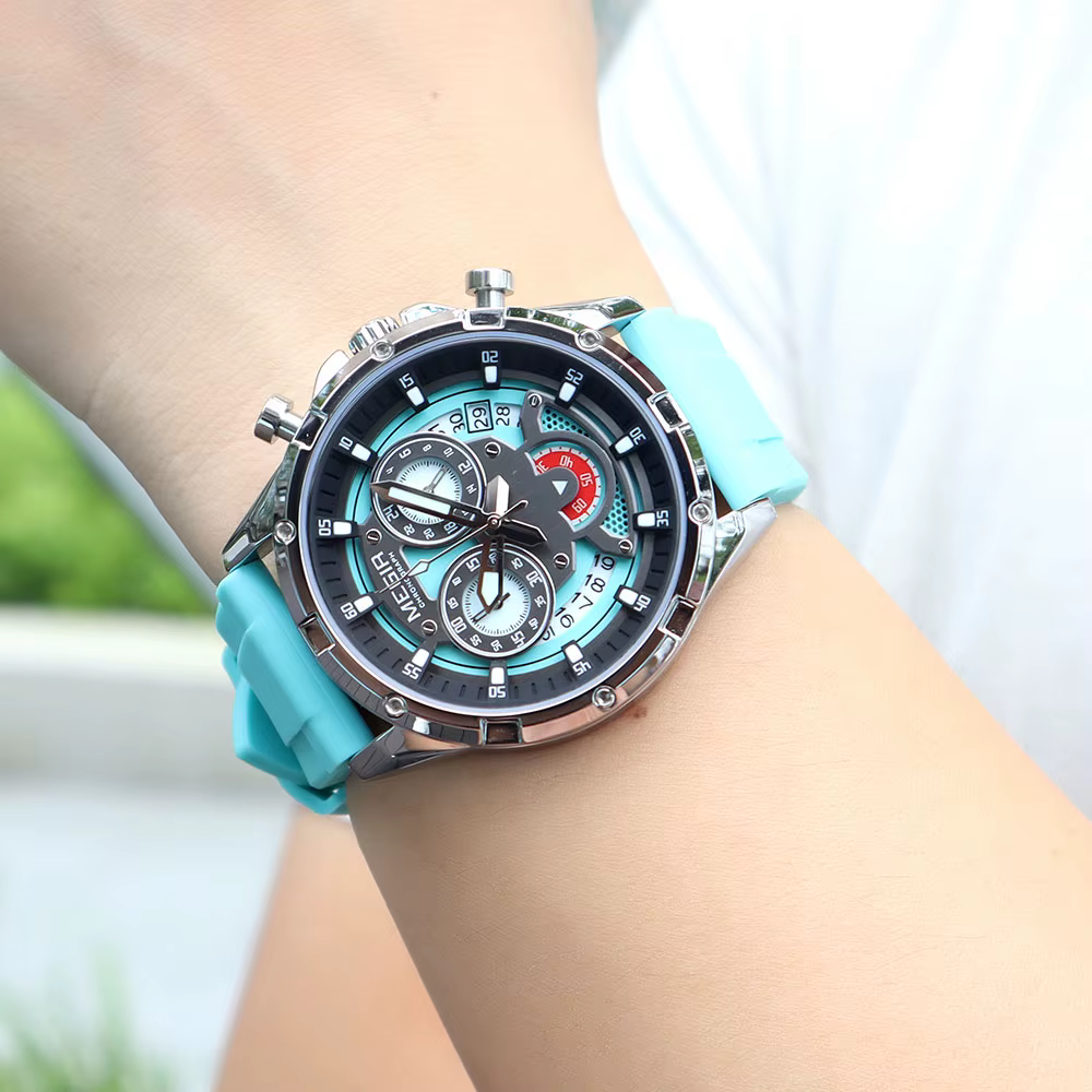 MEGIR montre à Quartz pour hommes avec bracelet en Silicone blanc aiguilles lumineuses mode Sport chronographe étanche montre-bracelet avec calendrier